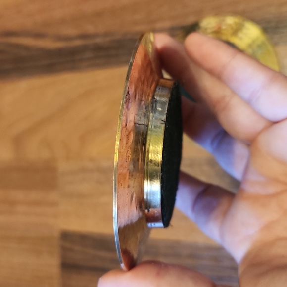 Vintage Golden Hammered Brass Round Coasters, Set of Two - Picture 8 of 12